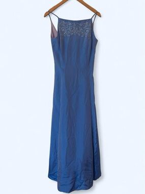 Blue Embroidered Maxi Slip Dress